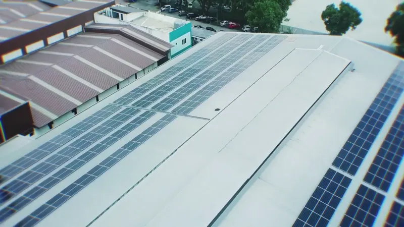 Aerial view of rooftop solar on a light manufacturing plant in Banting, Selangor (view 1)