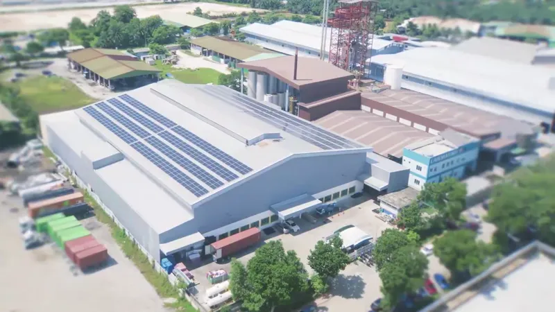 Aerial view of rooftop solar on a light manufacturing plant in Banting, Selangor (view 2)